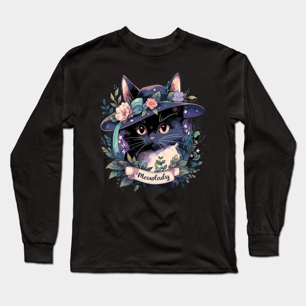 Cottagecore Fairycore Cat Gifts Girls Womens Meowlady Cat Long Sleeve T-Shirt by KsuAnn